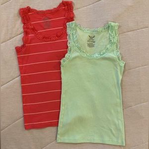 2 Faded Glory lace trim tanks, size M&L, EUC